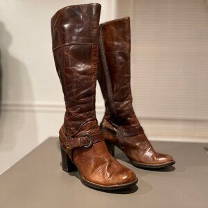 Born Brittney Tall Riding Boot Women's sz 6 Brown Harness Leather Zip W62003